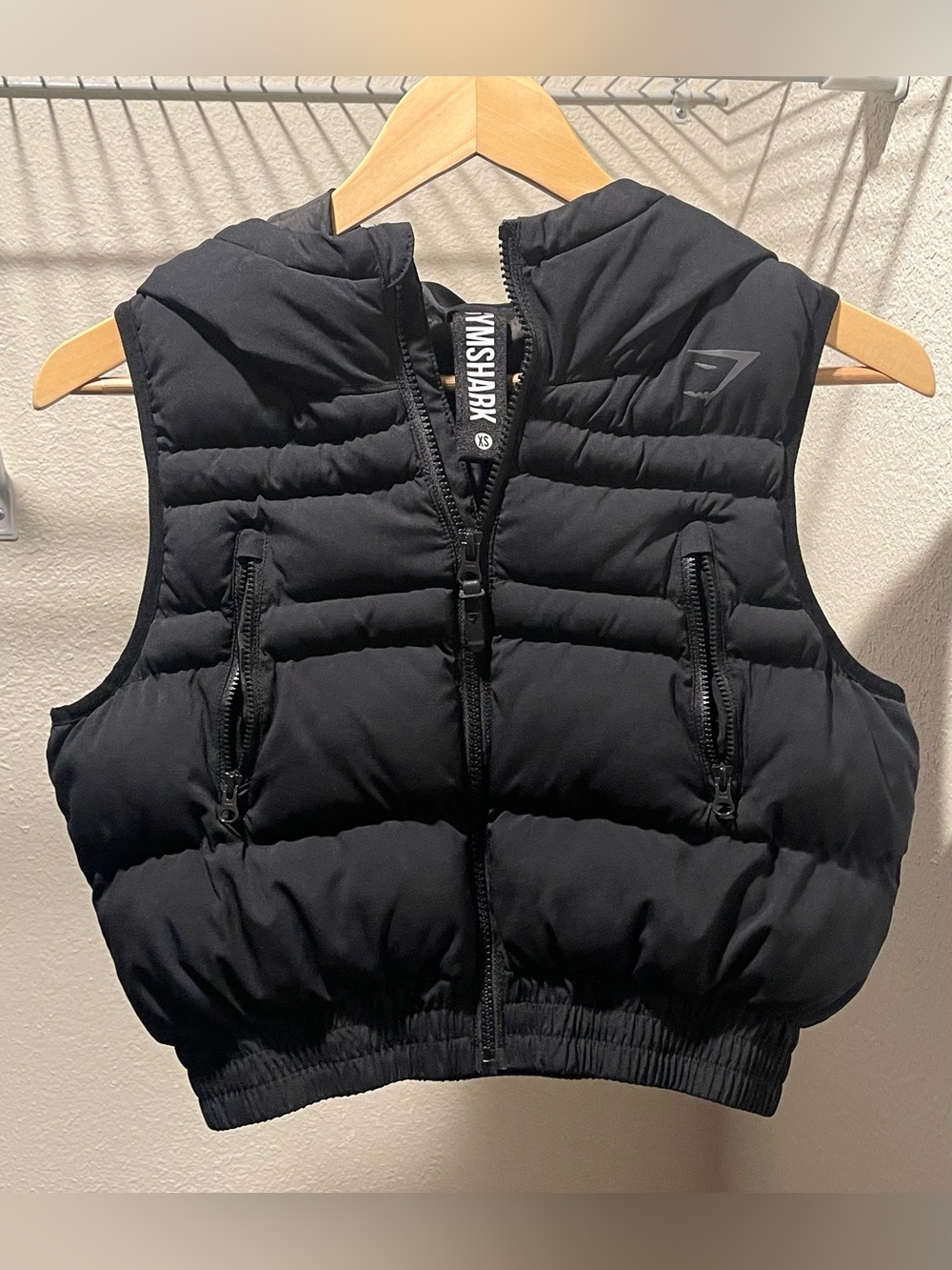 Gymshark Womens Black Puffer Hoodie Vest Size XS